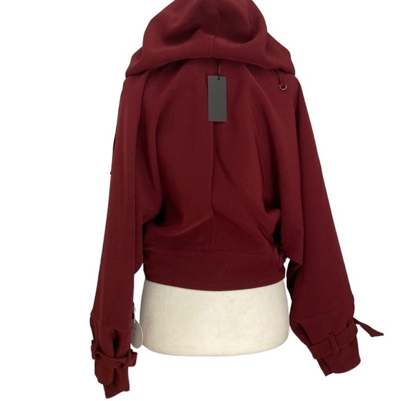 NWT Relative Pi Flap Pocket Slouchy Hooded Bomber Jacket in Mahogany Berry - Picture 7 of 12